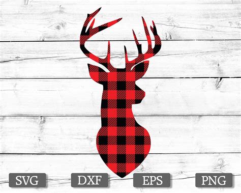 Buffalo Plaid Deer SVG, Deer Head SVG, Deer Clipart, Deer Head Clipart, Deer Vector, Hunting SVG 