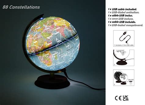 Exerz Illuminated World Globe 20cm Diameter Wooden Base Political Map