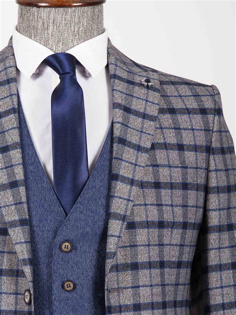 Buy Navy Blue Slim Fit Plaid Suit By Bespokedaily Worldwide Shipping