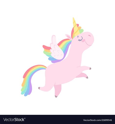 Lovely Unicorn Flying With Wings Cute Fantasy Vector Image