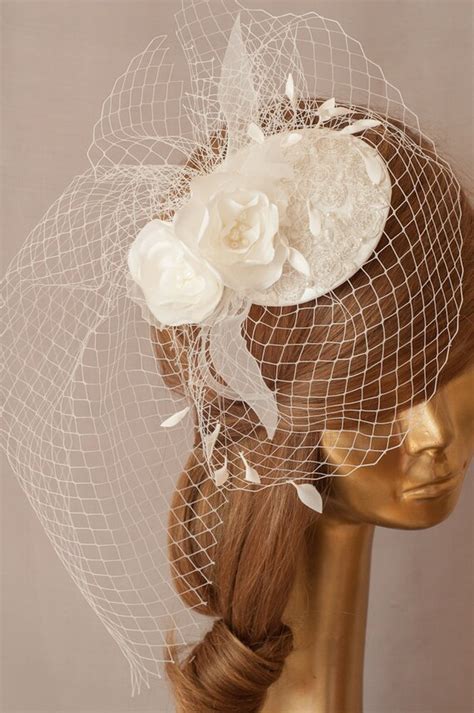 Items Similar To Birdcage Veil Bridal Ivory Hat With Birdcage Veil And