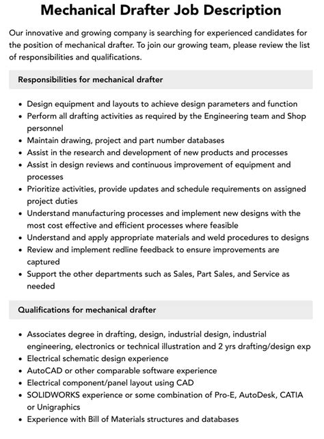 Mechanical Drafter Job Description Velvet Jobs