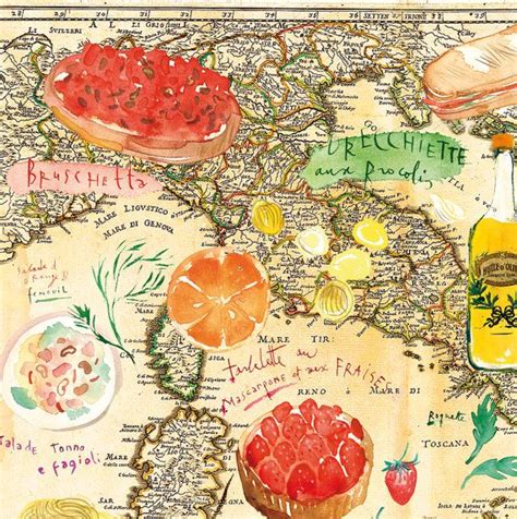 Italy Food Map Poster Watercolor Illustrated Map Print Italian