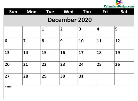 Printable Calendar For December 2020 Word Calendar Word September