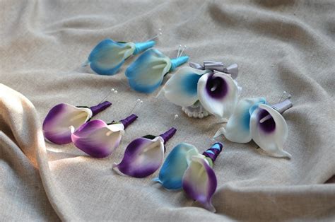 Blue Purple Calla Lilies Bridal Bouquets Real Touch Tiger Etsy Uk