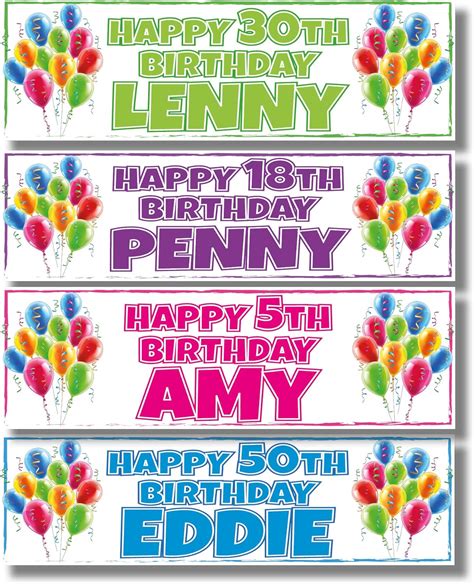 2 Personalised Birthday Banners Balloon Side Design Any Name And Any