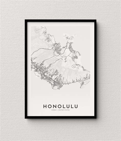 Honolulu Map Honolulu Hawaii City Map Print Map Poster Etsy Uk
