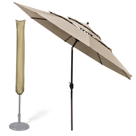 Yescom 11 Ft 3 Tier Patio Umbrella With Protective Cover Crank Push To