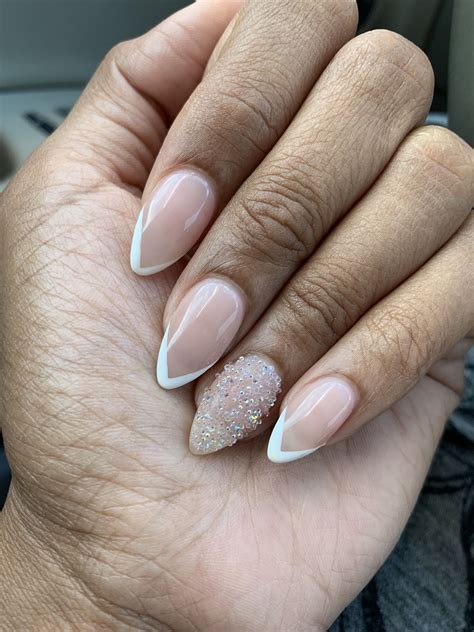 Almond Shaped French Tips Crystals French Tip Nail Designs French