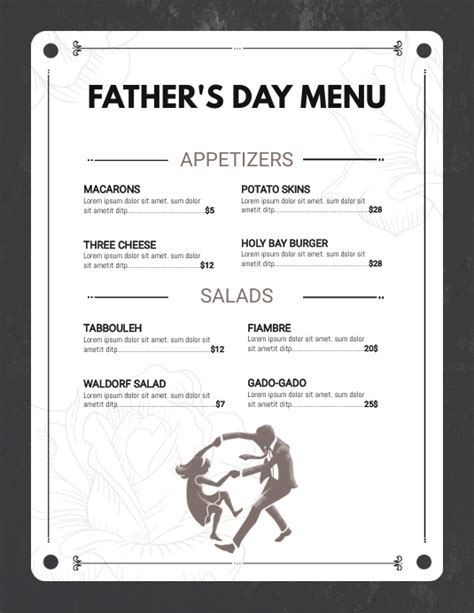 Black And White Fathers Day Custom Menu Template Postermywall