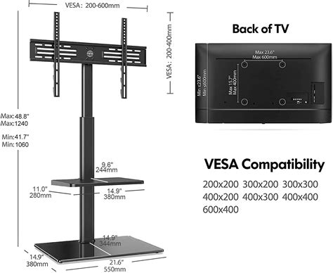 Fitueyes Tv Floor Stand 2 Shelf With Tempered Glass Base For 32” To 60