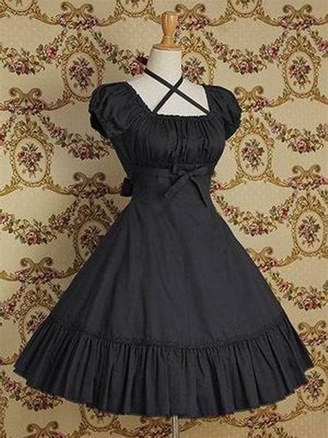 Summer Vintage Black Lolita Gothic Bow Short Sleeve Dress Women Small