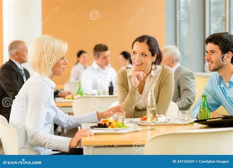 Cafeteria Lunch Young Business People Eat Salad Stock Image Image Of