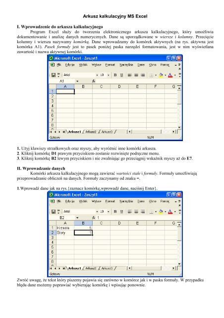 Arkusz Kalkulacyjny Ms Excel I Wprowadzenie Do Arkusza Wsinf