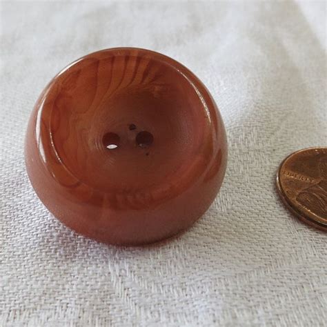 2 Hole Vintage Button Burnt Orange Peach Marbel Look Sloped Sides