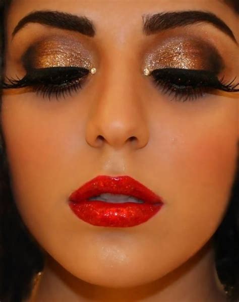 Red Lips Golden Eyes Makeup Stage Dramatic Makeup Eye Makeup