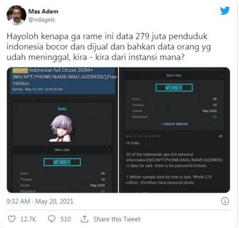 Joined on 2 june, 2021. Viral di Twitter, Kominfo Selidiki Kebocoran Data KTP 297 Juta Warga Indonesia - Marks News
