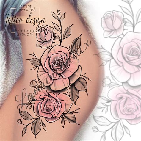 Printable Roses Hips Thigh Tattoo Design Available For Instant Download