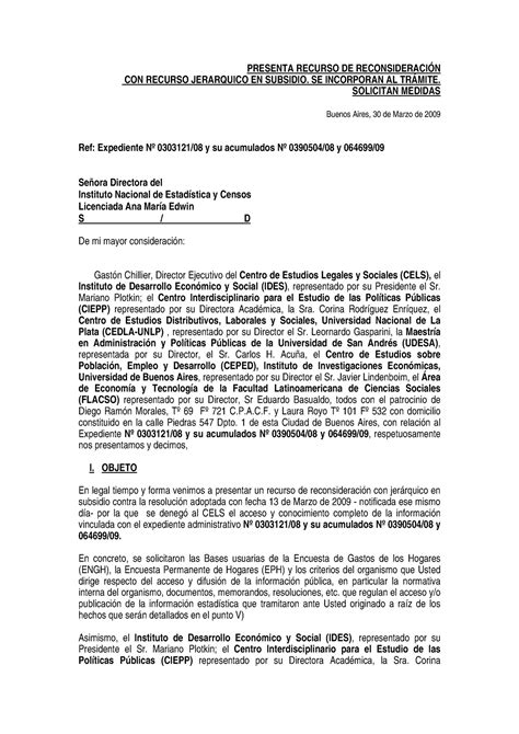 Indec Recurso Presenta Recurso De ReconsideraciÓn Con Recurso