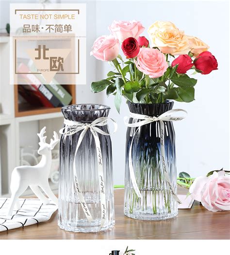 欧式简约水培玻璃花瓶透明玫瑰百合满天星防真植物干花插花瓶摆件 阿里巴巴
