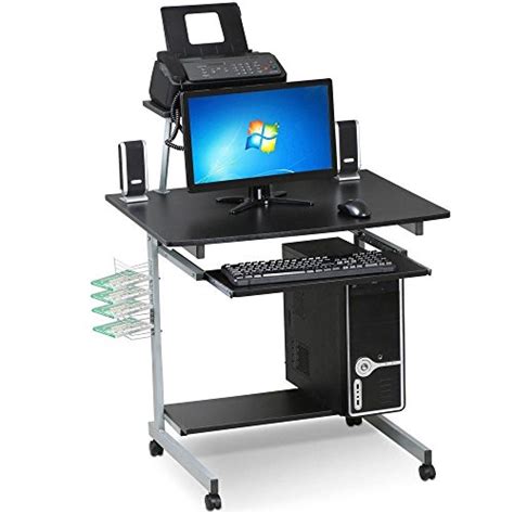 Auag 39'' small computer desk home office desk, simple writing desk with storage, black modern desk laptop desk sturdy work table pc computer table go2buy Small Spaces Computer Desk with Keyboard Tray ...