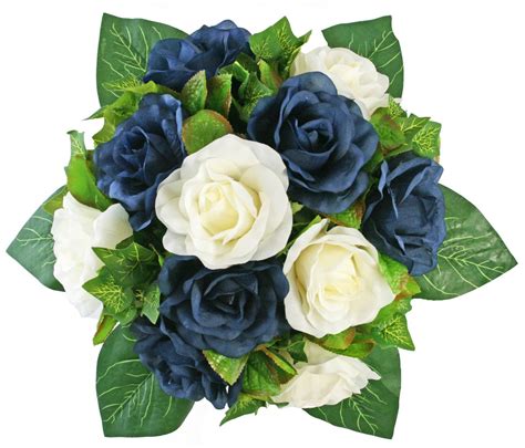 Navy Blue And Ivory Silk Rose Nosegay Bridal Wedding Bouquet Blue