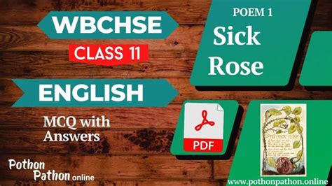 The Sick Rose By William Blake Mcq And Answers Wbchse Class 11 English Notes Pdf