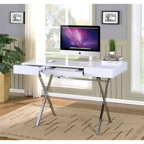 Sarai Home And Office Workstation Computer Desk White Wood Top And Chrome