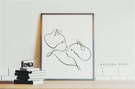 Two Cats Line Art Minimalist Cat Art Cat Line Drawing Etsy