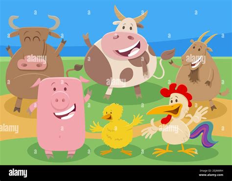 Cartoon Illustration Von Bauernhof Tier Comic Figuren Gruppe In Der Auf