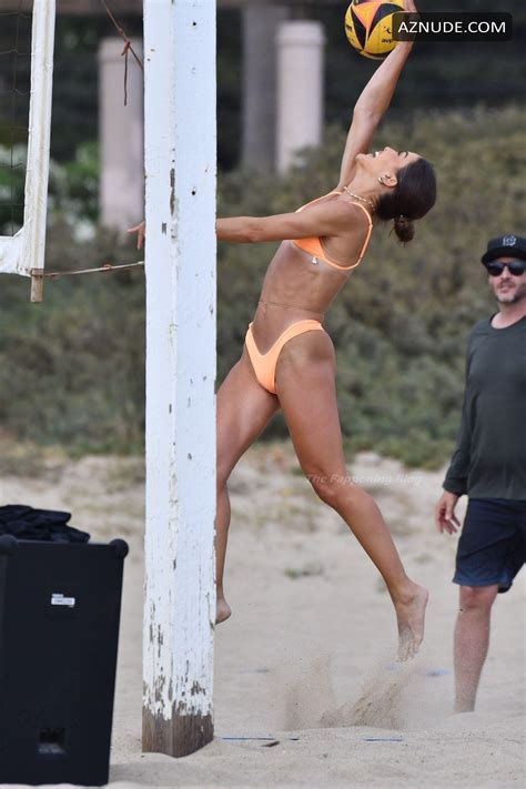 Camila Coelho Plays Beach Volleyball In Santa Monica In A Sexy Orange