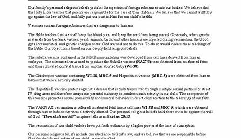 sample religious exemption letter for covid vaccine