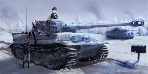 Wallpaper Anime Girls Snow Winter Weapon Tank