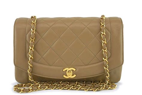 Chanel Vintage Dark Beige Classic Medium Diana Flap Bag 24k GHW