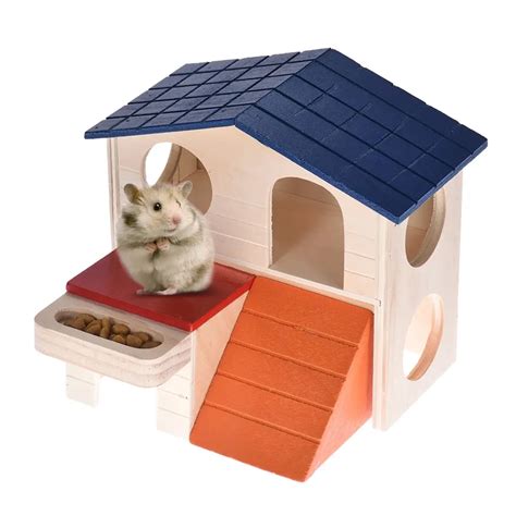 Hamster House Home Wooden Hideout Hut Cabin Two Layers Small Animal Pet