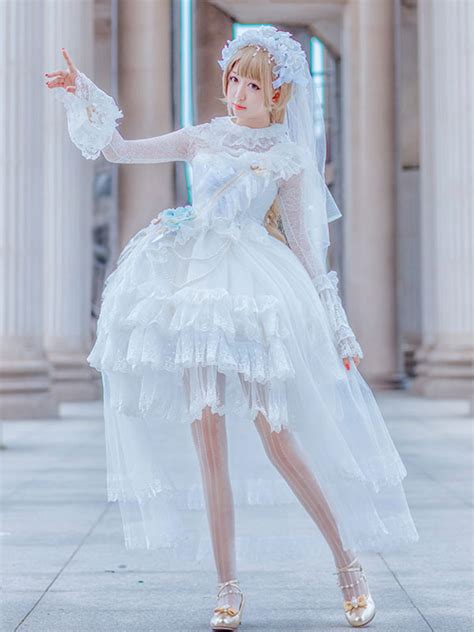 Lolita Wedding Dress Op Lace Long Sleeve Ruffles Lolita One Piece