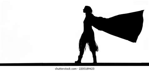 Black Silhouette Female Superhero Silhouette Cape Stock Illustration