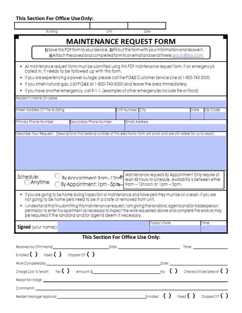 Printable Maintenance Request Form