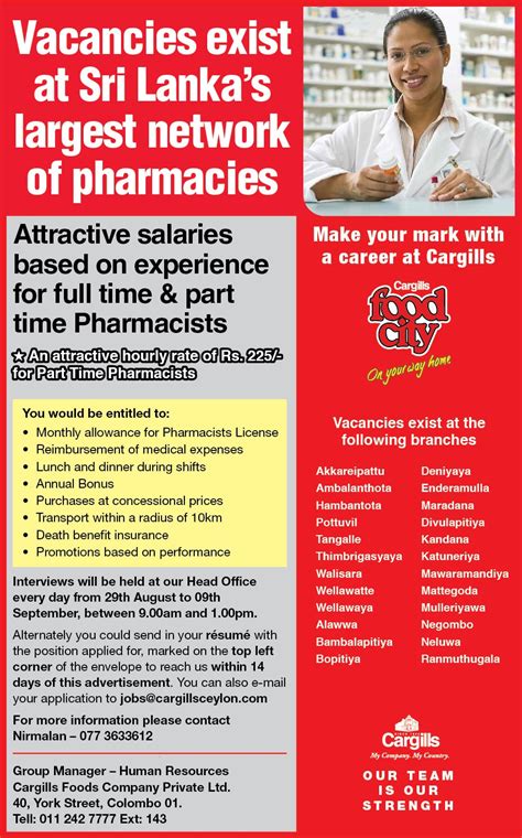 For people and teachers who want to apply as lecturer in any college or university can use this format of job application or cover letter. Pharmacists (Full Time/Part Time)