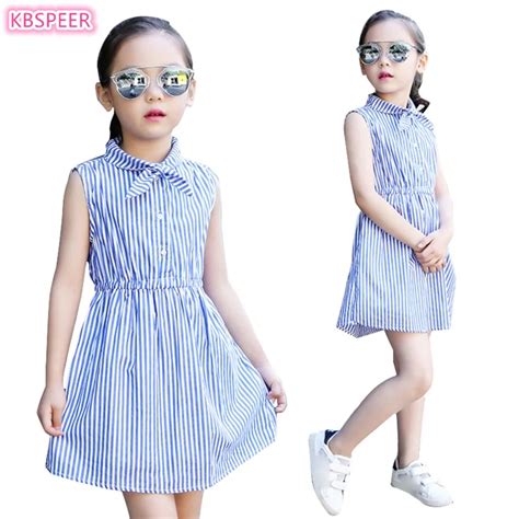 Kids Dresses For Girls Summer Sleeveless Stripe Flower Dresses Vestdio