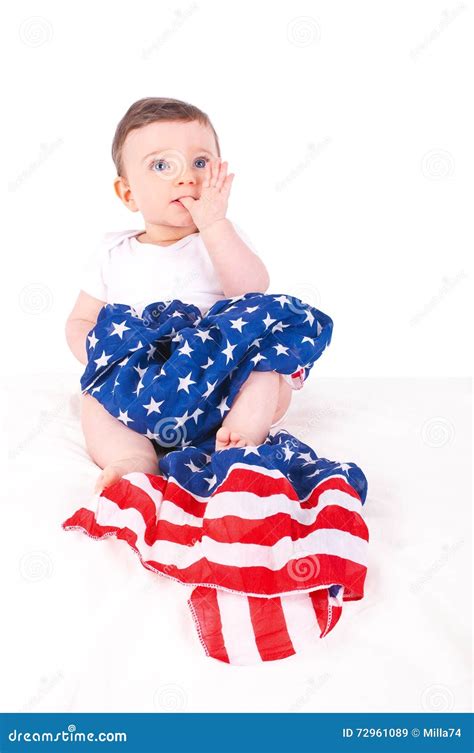 Baby Girl With American Flag Stock Image Image Of Babe Love 72961089