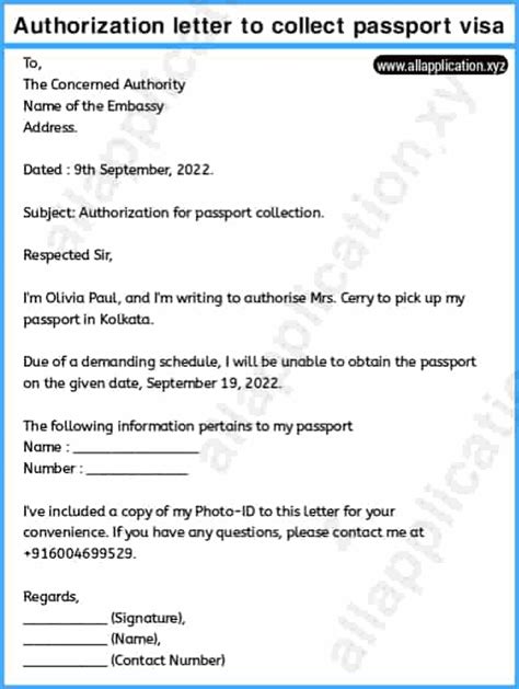 Sample Authorization Letter To Collect Passport Visa
