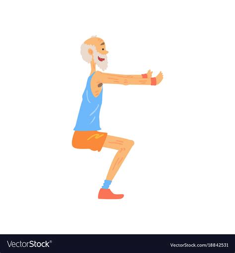 Athletic Old Man Doing Squat Exercise Cartoon Vector Image