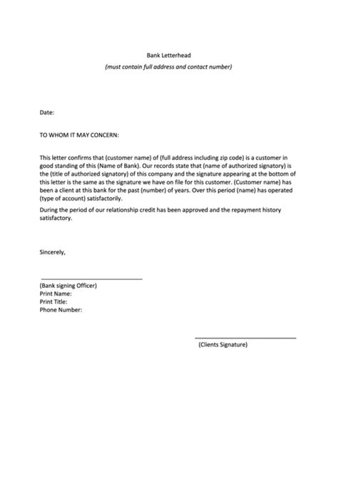 Bank Reference Letter Template Printable Pdf Download
