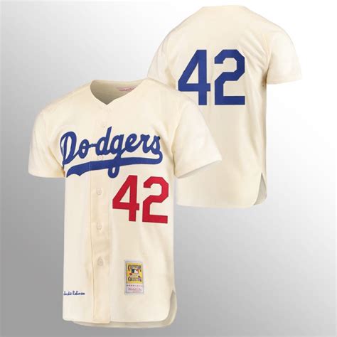 Mens Brooklyn Dodgers Jackie Robinson 42 Cream Cooperstown Collection