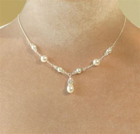 Pearl Wedding Necklace Pearl Necklace Crystal Bridal Jewelry Pearl