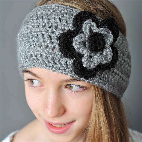 Crochet Ear Warmer With Layered Flowers Petals To Picots