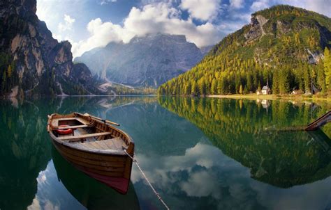 Boat Mountains Lake Water Wallpapers Wallpaper Cave