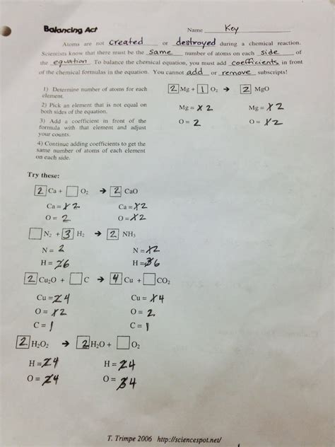 Page 1 problems 2 ca + o 2 2 cao n 2 + 3 h 2 2 nh 3 2 cu 2o + c 4 cu + co 2 2 h 2o 2 2 h 2o + o 2 hint: Balancing Act Practice Worksheet Answers — db-excel.com