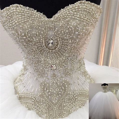 Real Photo Gelinlik White Tulle Corset Crystal Beaded Ball Gown